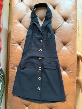 Stone cold fox revolve Black Halter Button-Front Dress